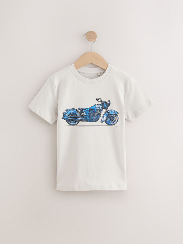 Grey Motorbike Regular Fit Short Sleeve Graphic T-Shirt (3-16yrs)