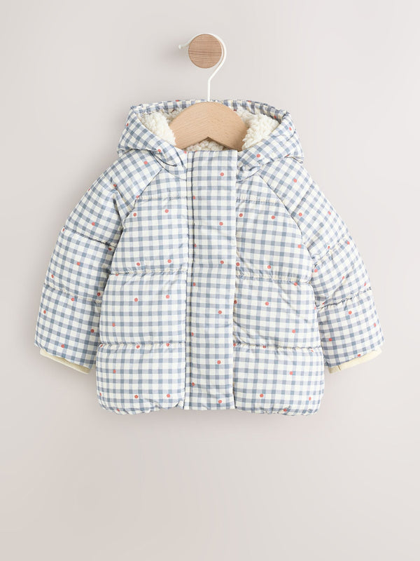 Grey Gingham Hooded Baby Padded Jacket (0mths-2yrs)