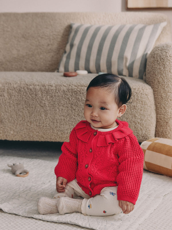 Red Knitted Frill Collar Baby Cardigan (0mths-2yrs) (0mths-2yrs)