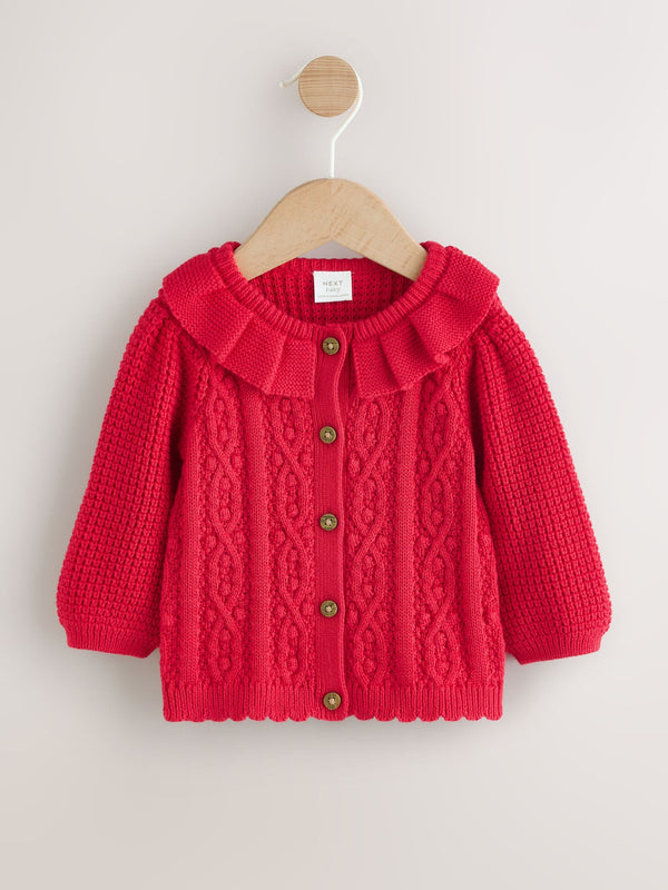 Red Knitted Frill Collar Baby Cardigan (0mths-2yrs) (0mths-2yrs)