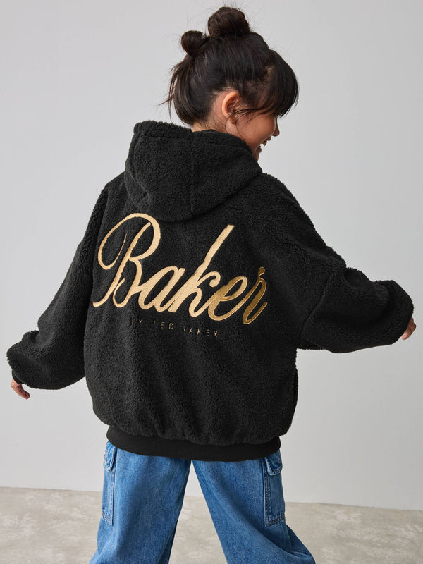 Baker by Ted Baker Back Embroidery Borg Fleece Black Hoodie