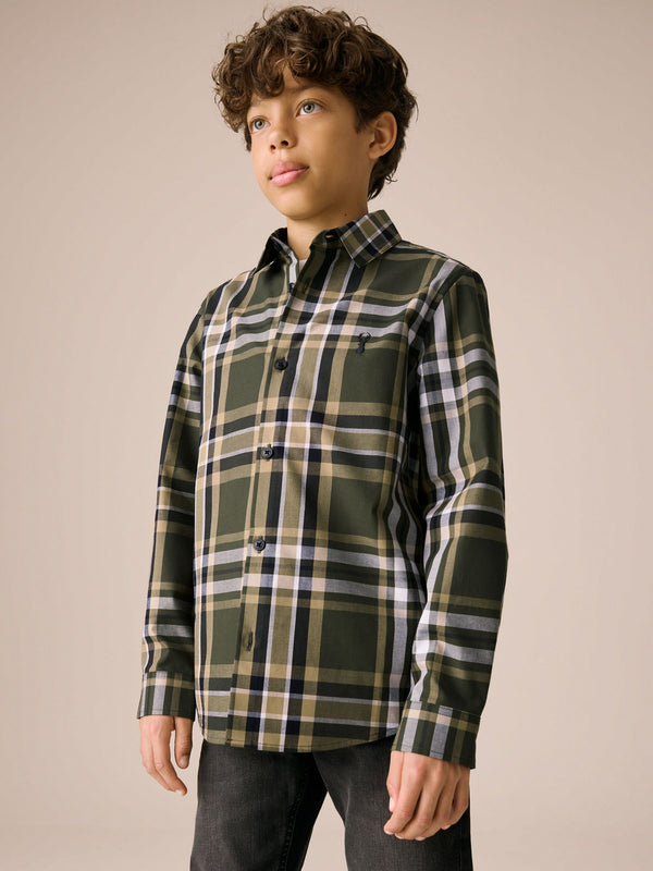 Green Long Sleeve Cotton Check Shirt (3-16yrs)