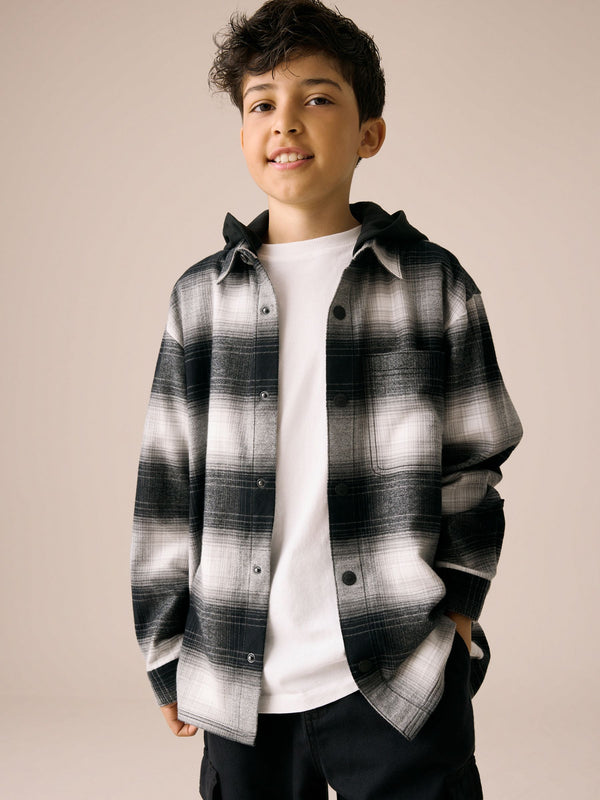 Mono Core Long Sleeve Check Hooded Shirt (3-16yrs)