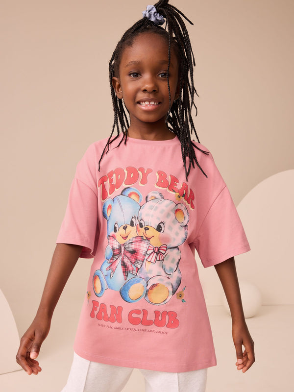 Pink Oversized Graphic Print T-Shirt (3-16yrs)