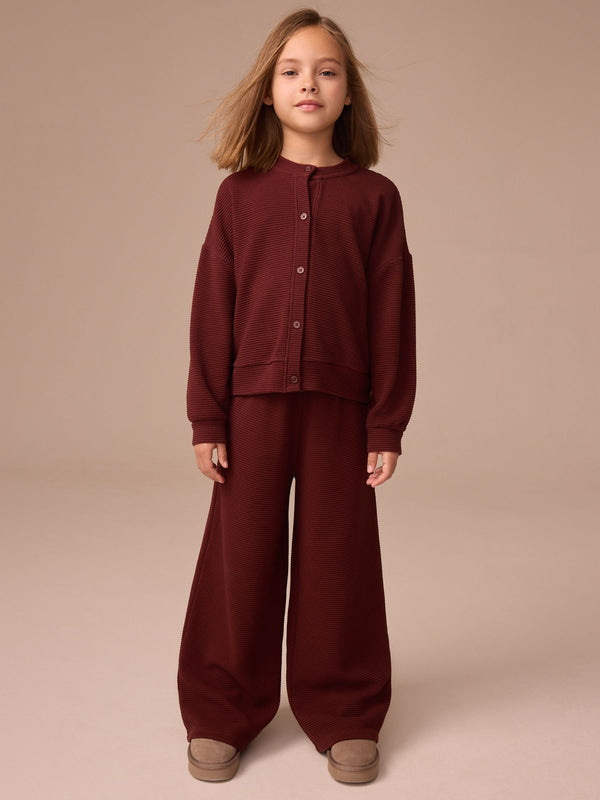 Burgundy Red Textured Wide Leg Cardigans Set (3-16yrs)