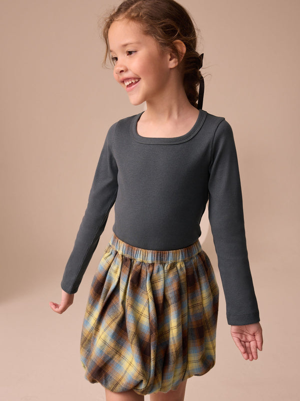 Charcoal Grey Long Sleeve Scoop Neck Rib T-Shirt (3-16yrs)