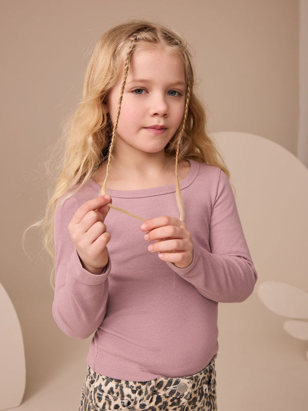 Lilac Purple Long Sleeve Scoop Neck Rib T-Shirt (3-16yrs)