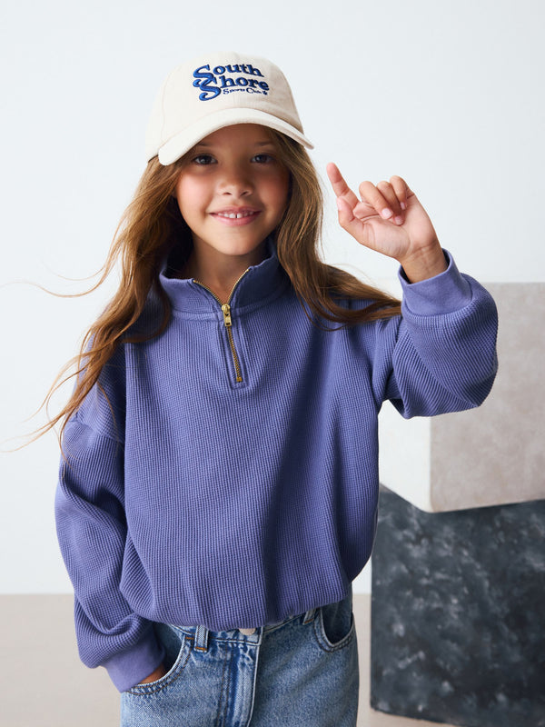 Blue Long Sleeve Textured Zip Sweat Top (3-16yrs)