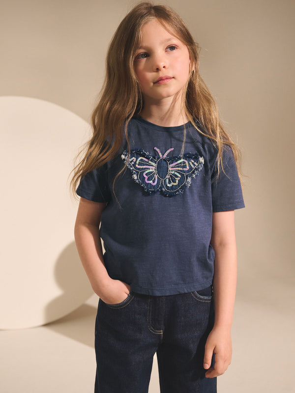 Blue Sequin Butterfly Print T-Shirt (3-12yrs)