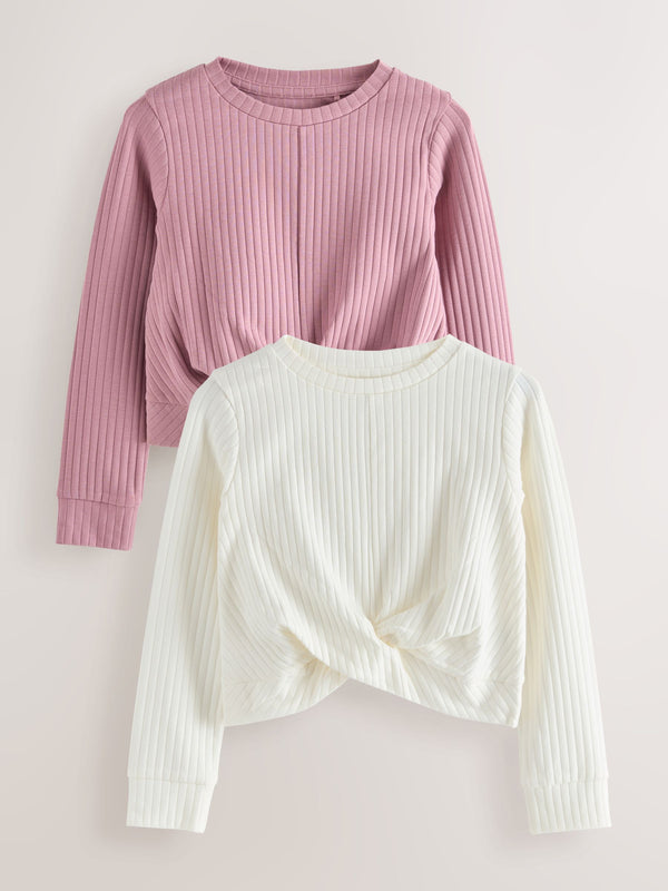 White/Pink Wrap Front Long Sleeve Tops 2 Pack (3-16yrs)
