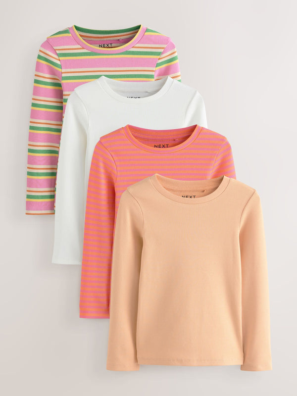 Pink/Orange Long Sleeve Ribbed T-Shirts 4 Pack (3-16yrs)