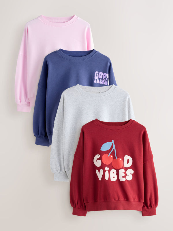 Blue/Grey Slogan Sweat Tops 4 Pack (3-16yrs)