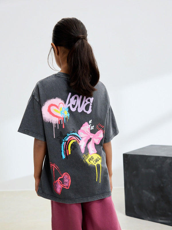 Charcoal Graffiti Oversized Graphic Print T-Shirt (3-16yrs)