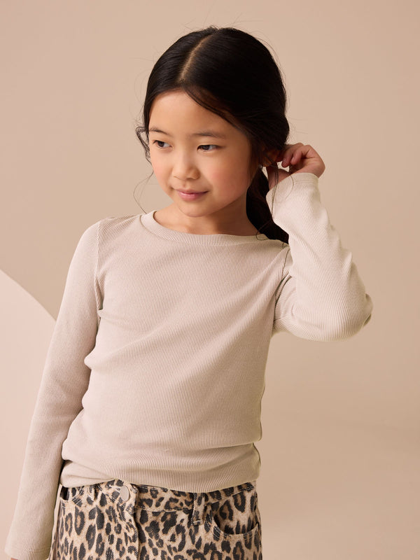 Neutral Long Sleeve Ribbed Top (3-16yrs)