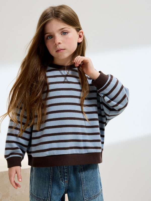 Blue/Brown Stripe Oversized Cosy Rib Sweatshirt (3-16yrs)