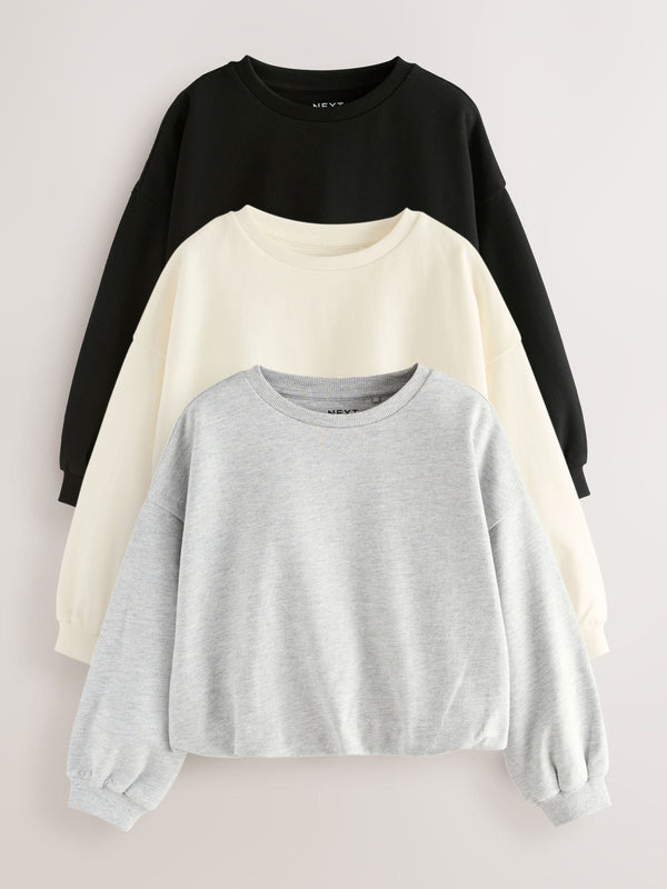 Black/White Long Sleeve Bubble Hem T-Shirts 3 Pack (3-16yrs)