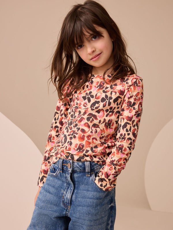 Leopard Long Sleeve Ribbed Top (3-16yrs)