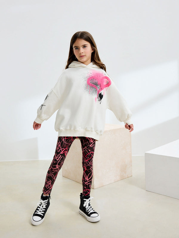 Ecru/Pink Graffiti Hoodie and Leggings Set (3-16yrs)