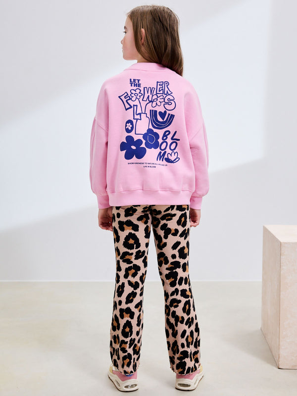 Pink/Animal Sweatshirt and Ribbed Flare Set (3-16yrs)