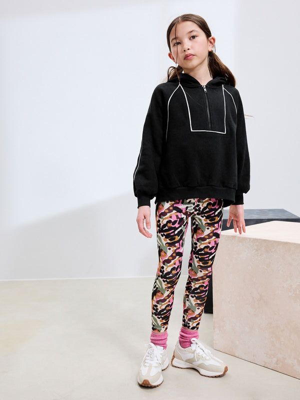 Black and Animal Hoodie and Sport Leggings Set (3-16yrs)