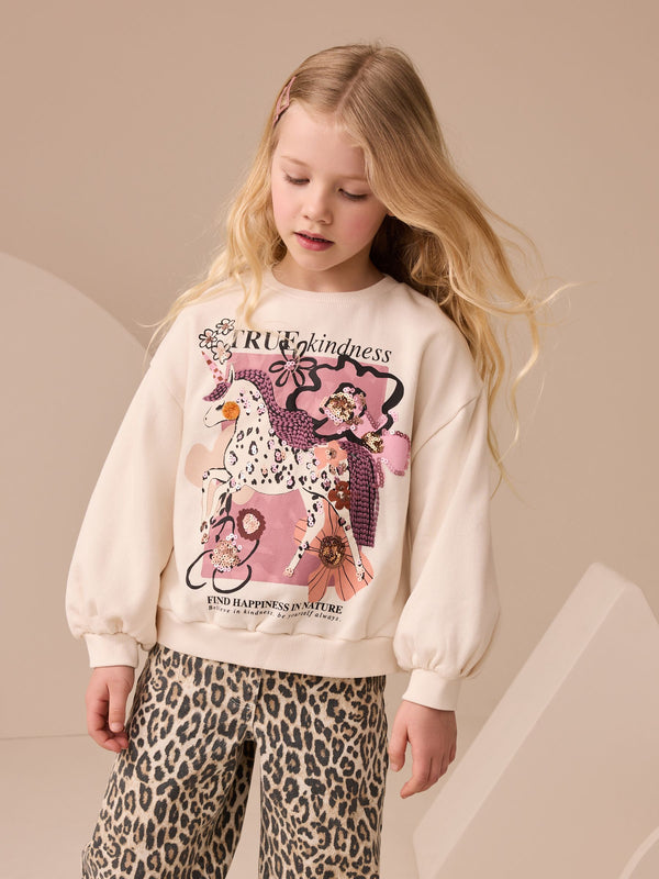 Ecru/Pink Unicorn Applique Sweatshirt (3-16yrs)