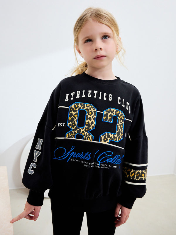 Black Animal Print Slogan Sweatshirt (3-16yrs)