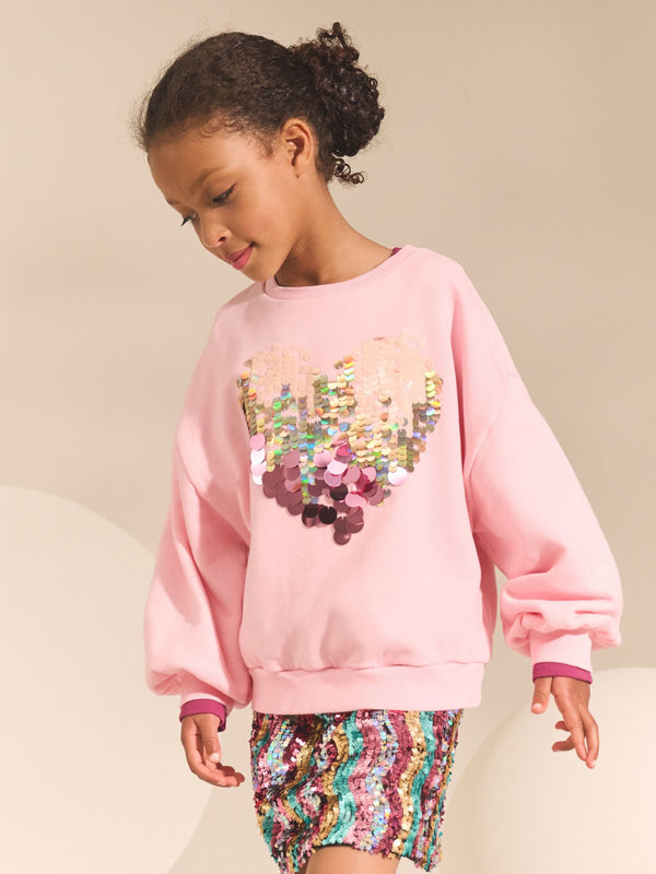 Pink Sequin Heart Sweatshirt (3-16yrs)