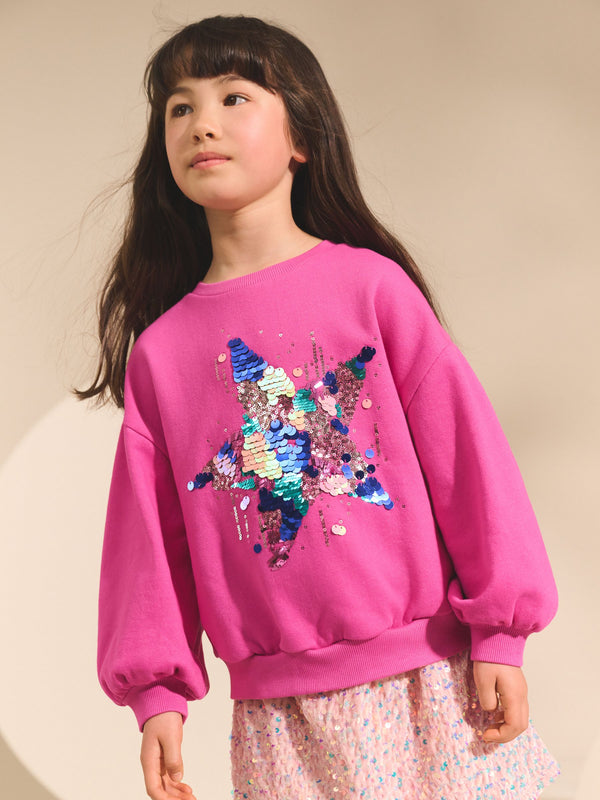 Bright Pink Sequin Star Sweatshirt (3-16yrs)