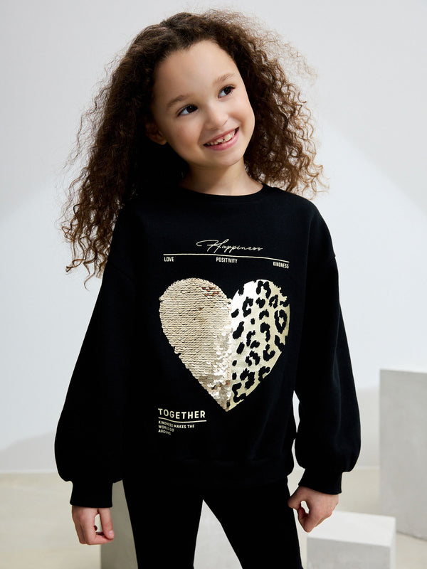 Black Sequin Heart Sweatshirt (3-16yrs)