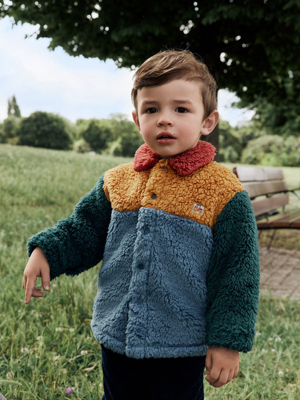 Blue/Yellow Bright Colorblock Borg Fleece Shacket (3mths-7yrs)