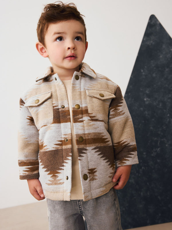Grey/Brown Borg Lined Pattern Shacket (3mths-7yrs)
