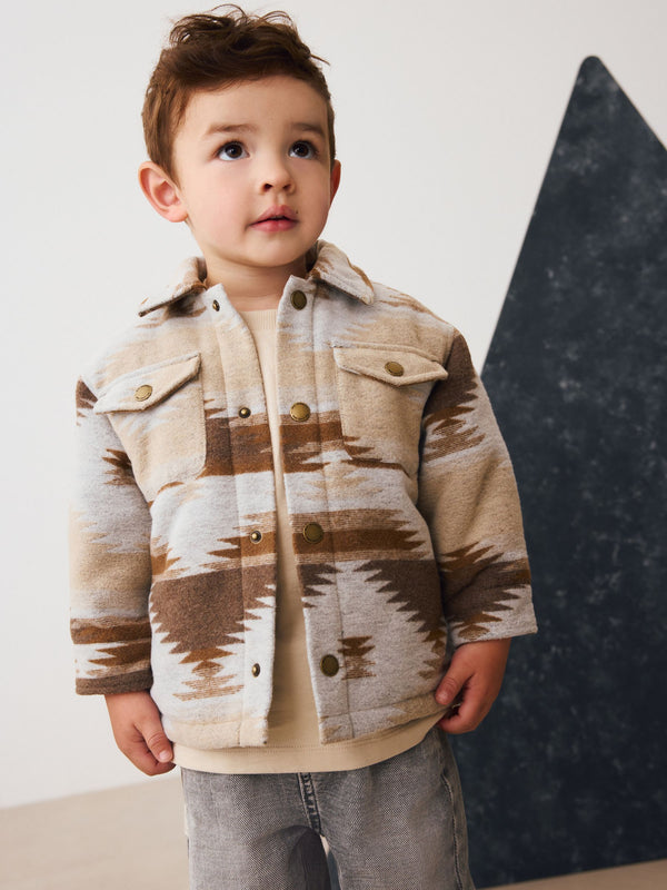 Grey/Brown Borg Lined Pattern Shacket (3mths-7yrs)
