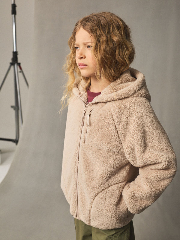 Neutral Hooded Zip Borg Fleece Jacket (3-16yrs)
