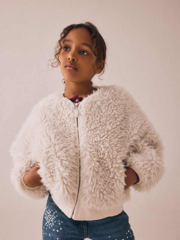 Cream Fluffy Zip-Up Fleece Borg Jacket (3-16yrs)