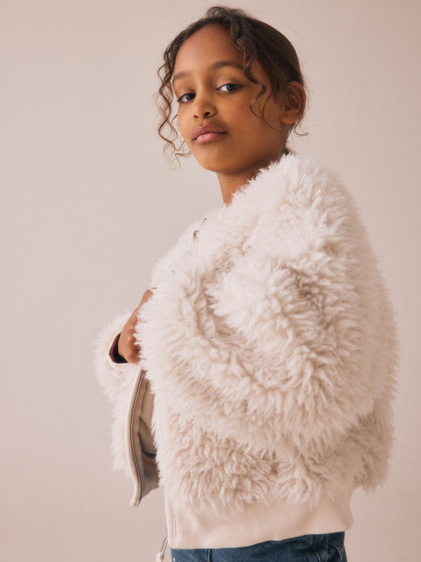 Cream Fluffy Zip-Up Fleece Borg Jacket (3-16yrs)