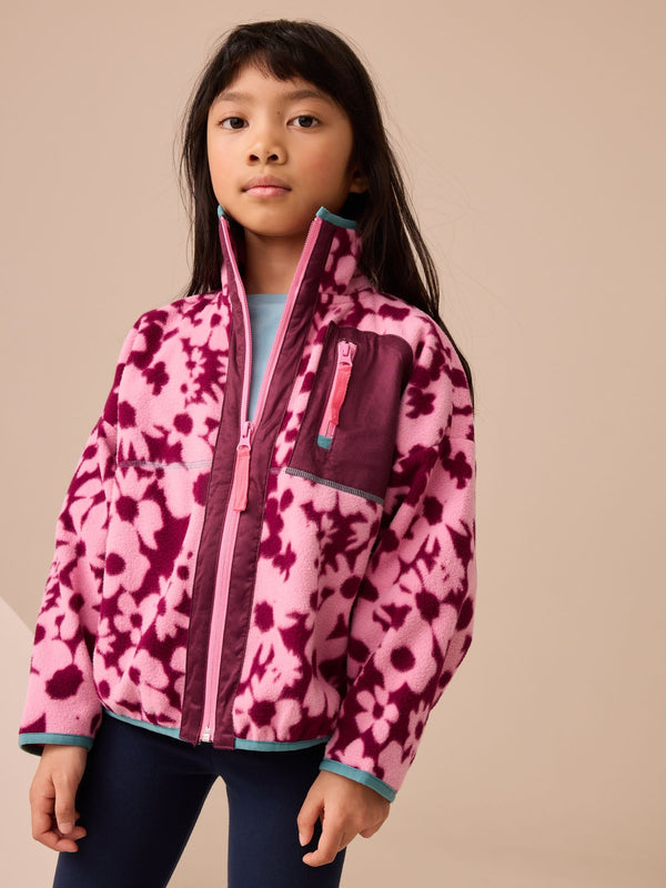 Pink Floral Print Zip-Up Fleece Jacket (3-16yrs)
