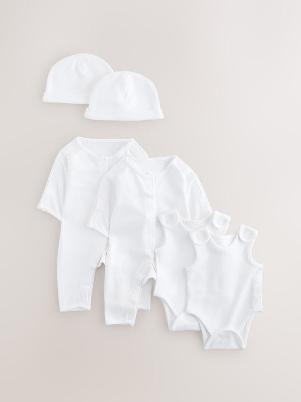 White Baby Premature Sleepsuit 6 Piece Set (0-0mths)