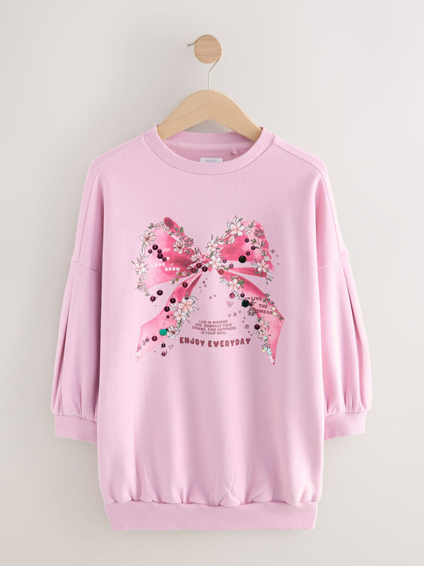 Pink Bow Graphic Jumper Dress (3-16yrs)