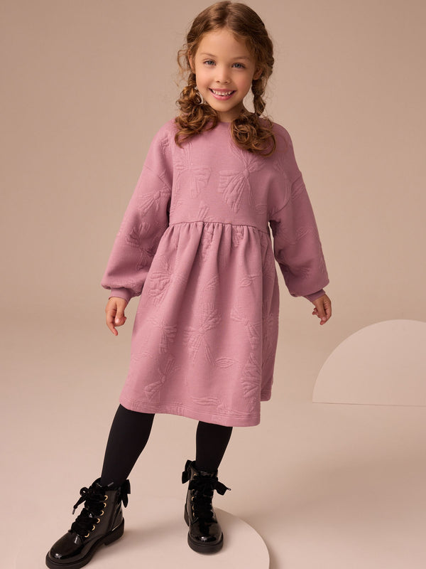 Dusky Pink Quilted Bow Jumper Dress (3-16yrs)
