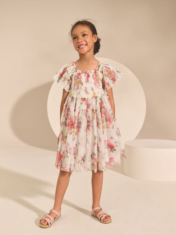 Ecru White Floral Print Ruffle Dress (3-16yrs)