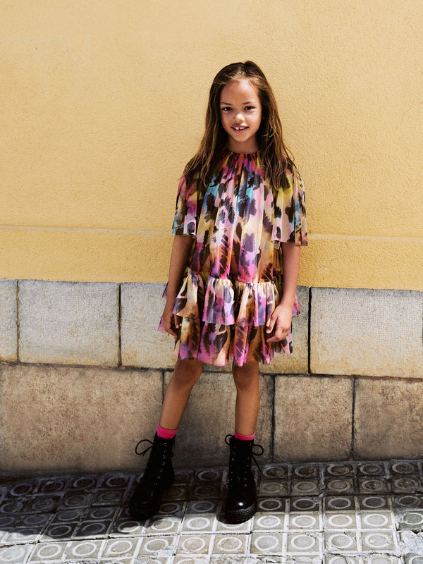 Rainbow Animal Tiered Mesh Dress (3-16yrs)