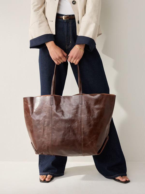 Chocolate Brown Large Leather Shopper Bag