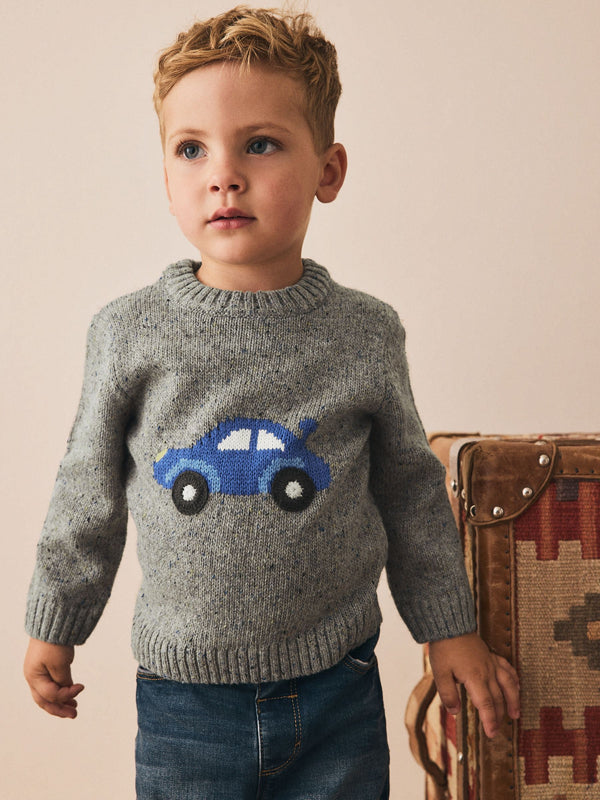 Grey Car Knitted Jumper (3mths-7yrs)