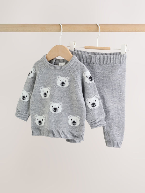 Grey Bear Baby Knitted Top and Leggings Set (0mths-2yrs)