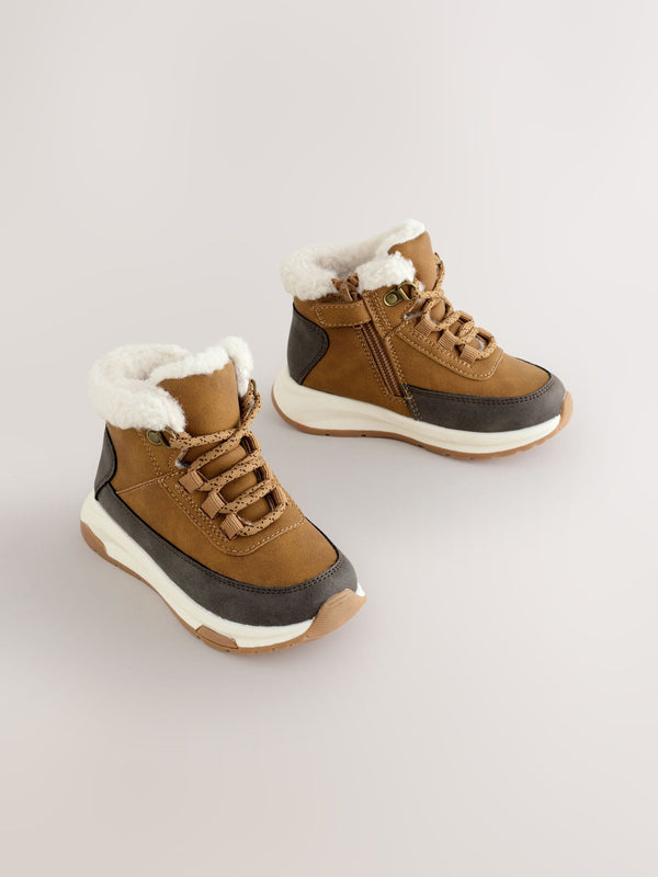 Tan Brown Warm Lined Walking Boots