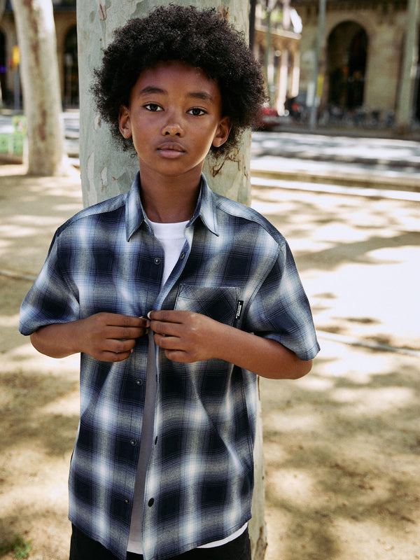 Blue Shadow Check Short Sleeve Check Shirt (3-16yrs)