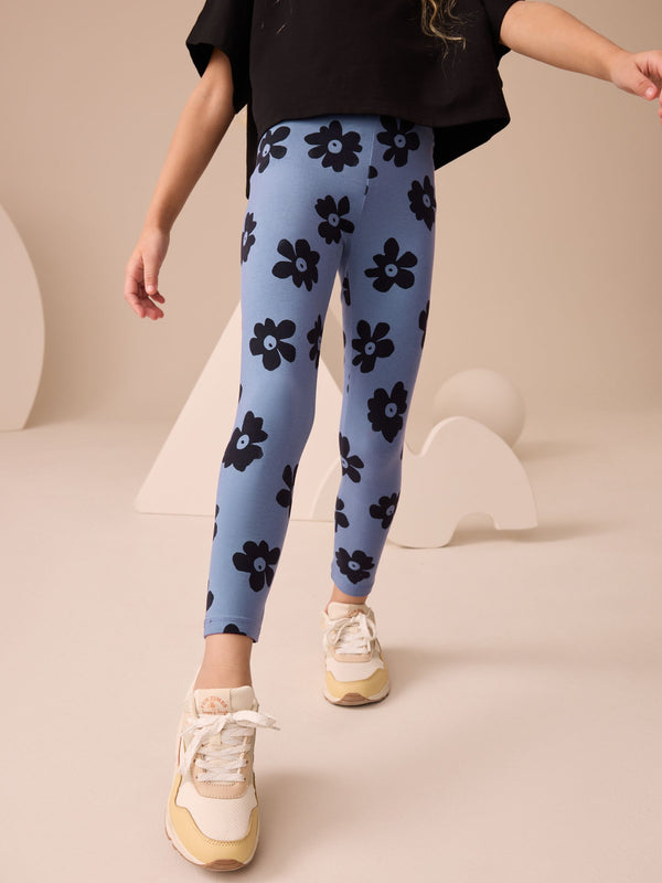 Blue Large Floral Printed Leggings (3-16yrs)
