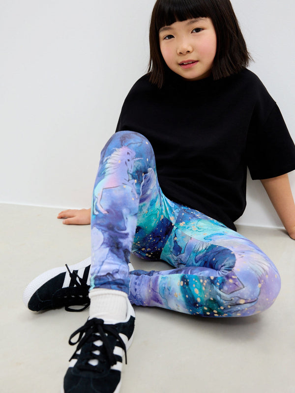 Blue Unicorn Swirly Printed Leggings (3-16yrs)