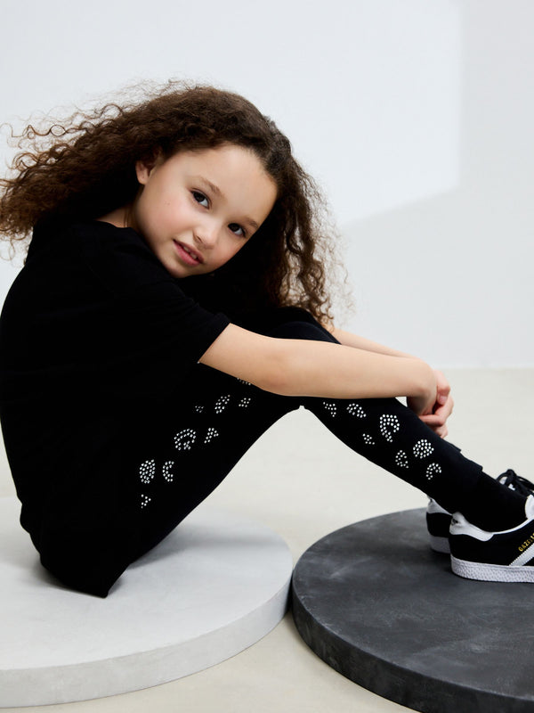 Black Animal Diamante Party Leggings (3-16yrs)