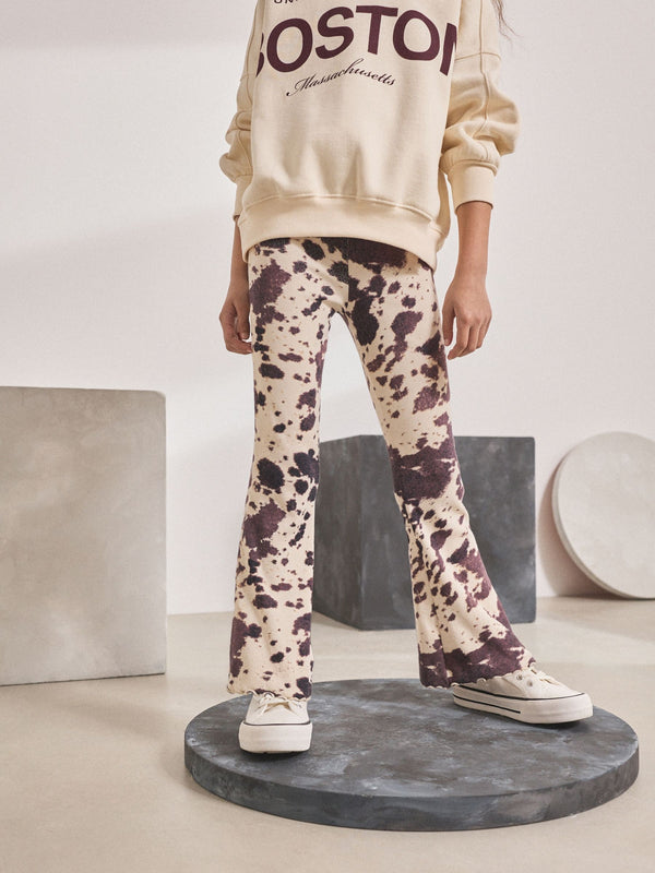 Cow Print 1 Pack Rib Flare Leggings (3-16yrs)